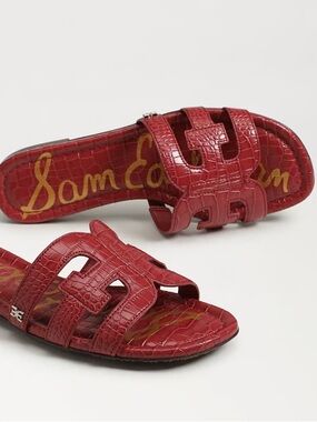 NWOT Sam Edelman Bay Slide Sandal - Colour Dark Rose Croco Leather - Size 10